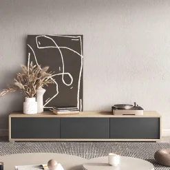 Garnero Arredamenti Mobile TV soggiorno sospeso 180x32h cm 3 ante a ribalta antracite rovere Glem Antracite - Rovere Best