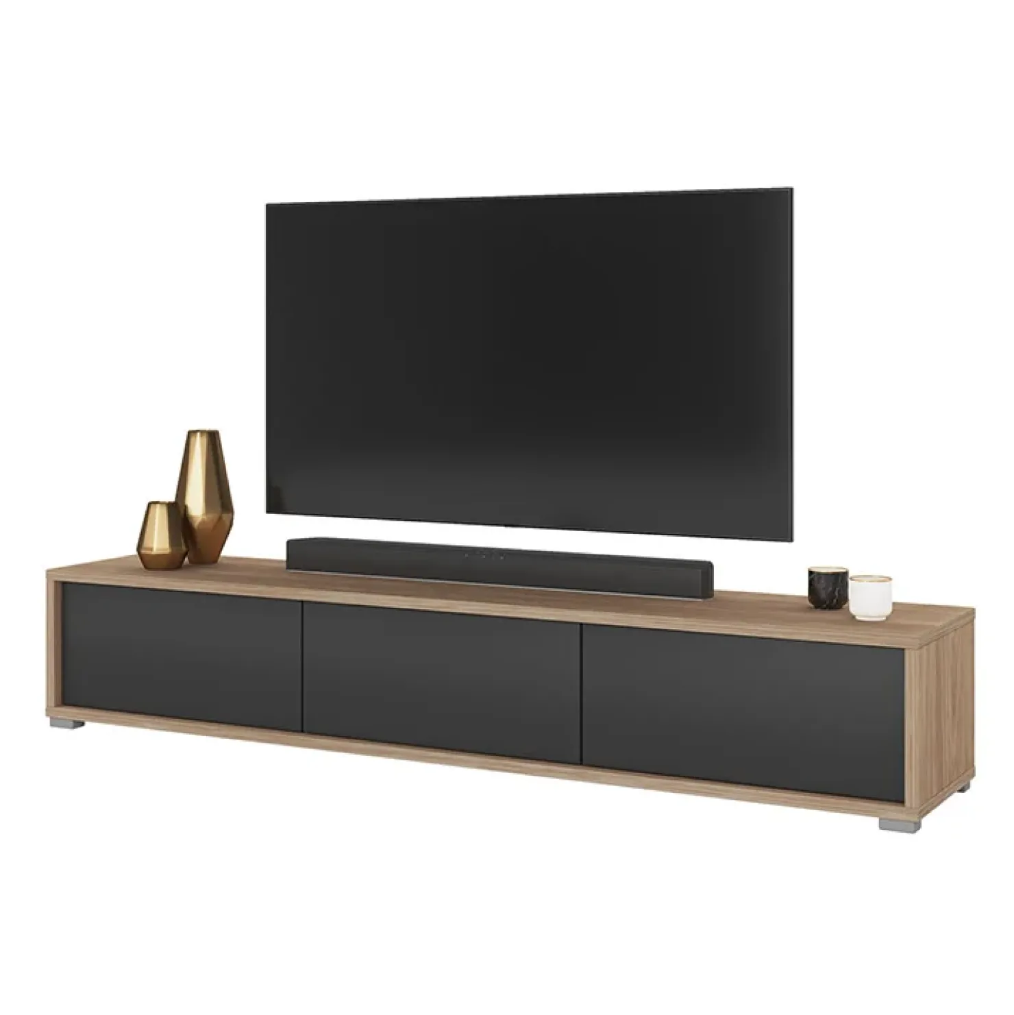 Garnero Arredamenti Mobile TV soggiorno sospeso 180x32h cm 3 ante a ribalta antracite rovere Glem Antracite - Rovere Best