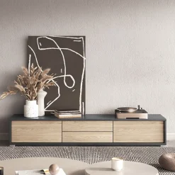 Garnero Arredamenti Mobile TV soggiorno sospeso 180x32h cm 2 ante a ribalta 2 cassetti  rovere grigio Glem Rovere - Antracite Clearance