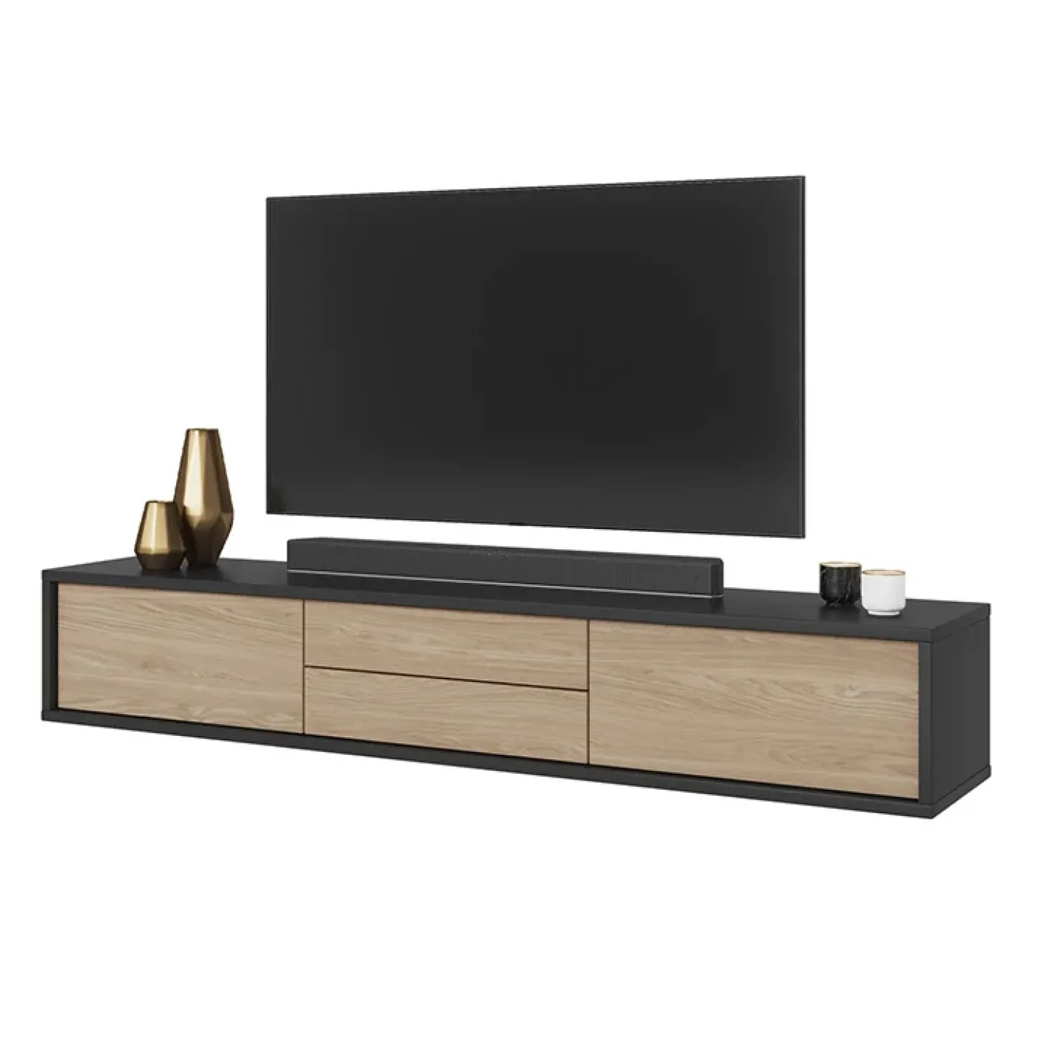 Garnero Arredamenti Mobile TV soggiorno sospeso 180x32h cm 2 ante a ribalta 2 cassetti rovere grigio Glem Rovere - Antracite Clearance