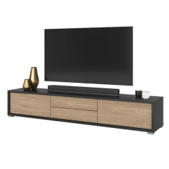Garnero Arredamenti Mobile TV soggiorno sospeso 180x32h cm 2 ante a ribalta 2 cassetti rovere grigio Glem Rovere - Antracite Clearance