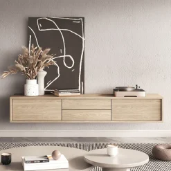 Garnero Arredamenti Mobile TV soggiorno sospeso 180x32h cm 2 ante a ribalta 2 cassetti Glem Rovere