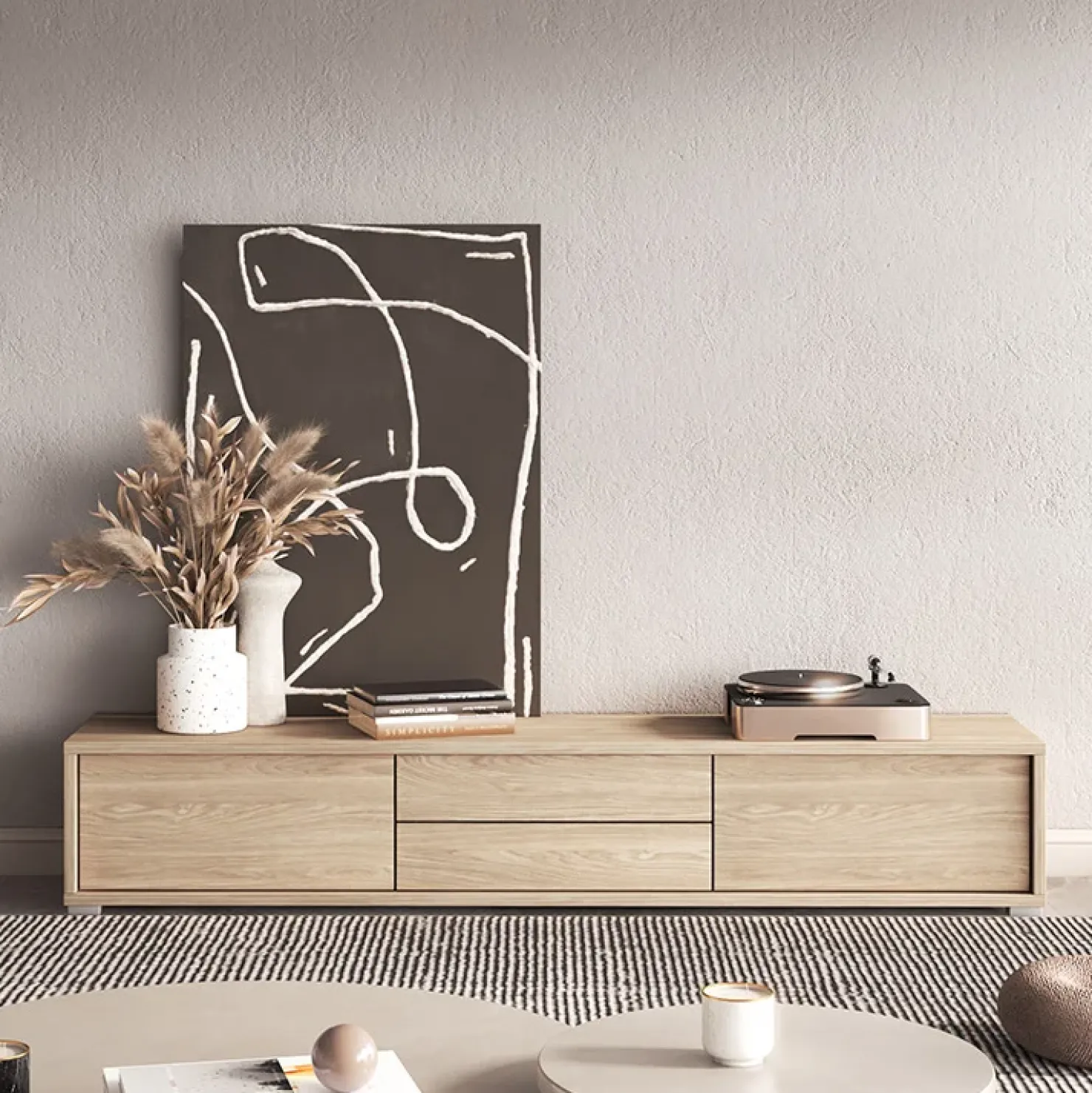 Garnero Arredamenti Mobile TV soggiorno sospeso 180x32h cm 2 ante a ribalta 2 cassetti Glem Rovere