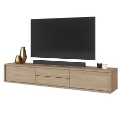 Garnero Arredamenti Mobile TV soggiorno sospeso 180x32h cm 2 ante a ribalta 2 cassetti Glem Rovere