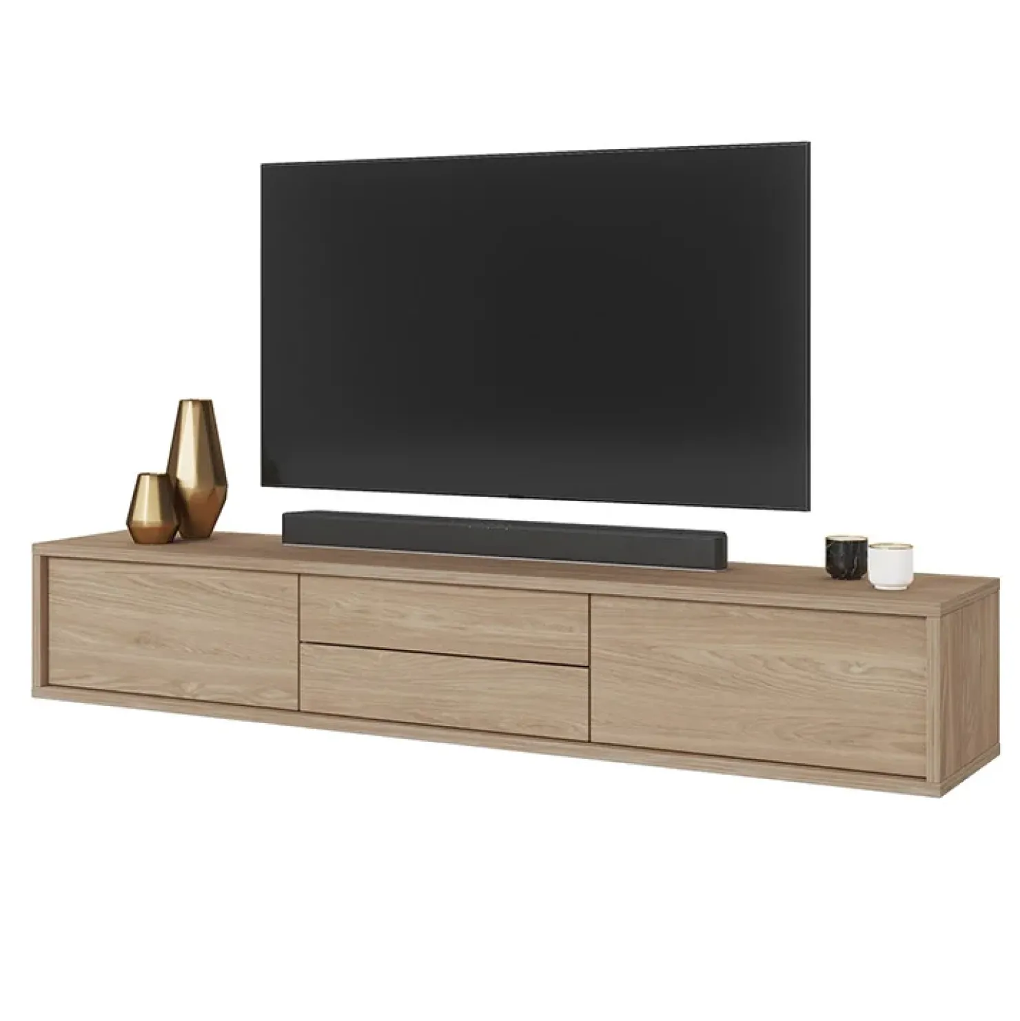 Garnero Arredamenti Mobile TV soggiorno sospeso 180x32h cm 2 ante a ribalta 2 cassetti Glem Rovere
