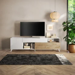 Garnero Arredamenti Mobile TV 241x67h cm 2 ante 1 cassetto bianco lucido rovere chiaro Witty Rovere - Bianco Lucido Hot