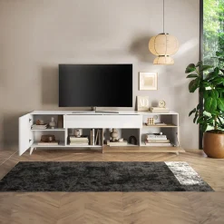 Garnero Arredamenti Mobile TV 241x67h cm 2 ante 1 cassetto bianco lucido rovere chiaro Witty Rovere - Bianco Lucido Hot