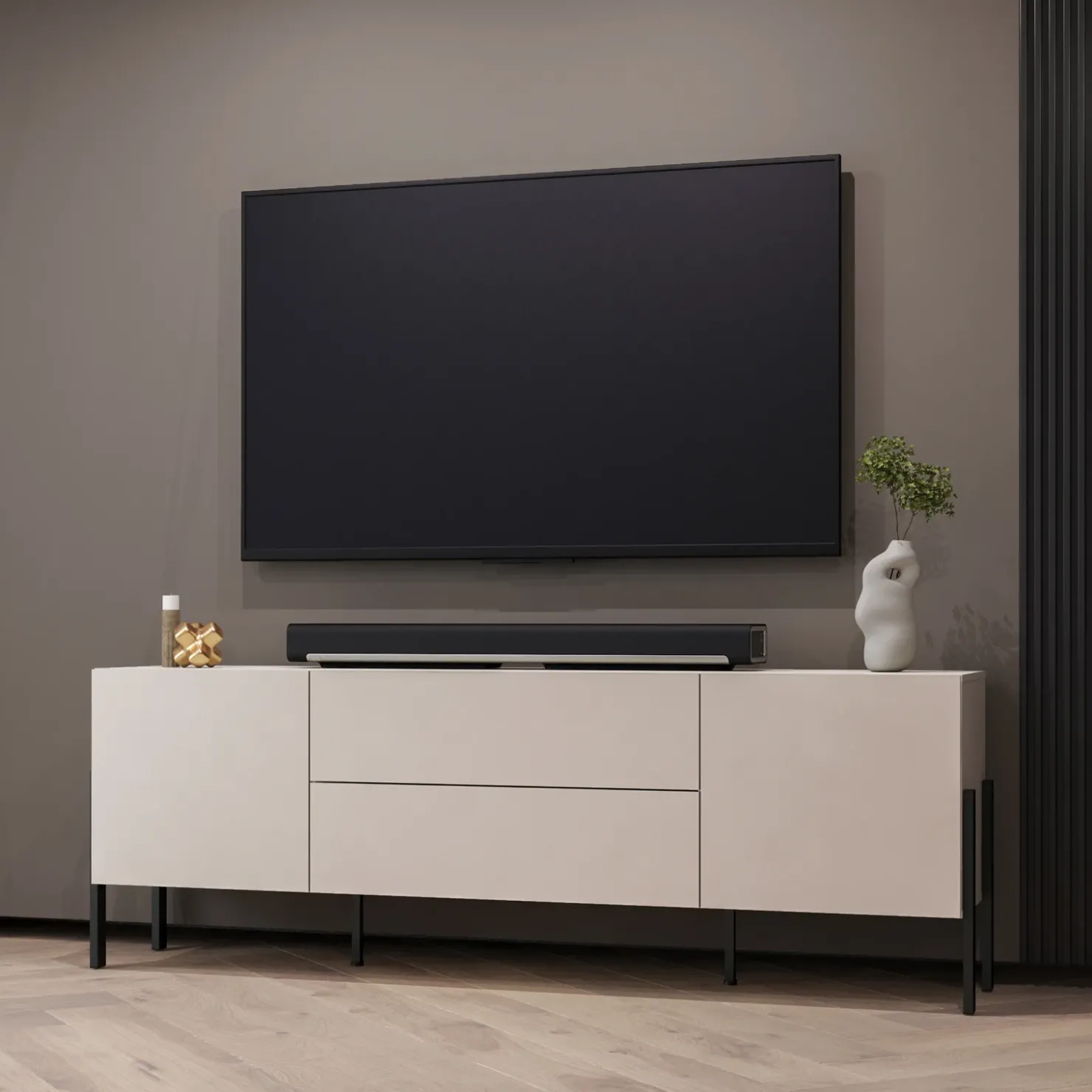 Garnero Arredamenti Mobile TV 200x70h cm 2 ante 2 cassetti moderno cashmere Simple Beige Outlet