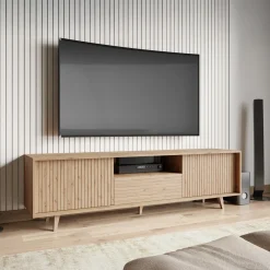 Garnero Arredamenti Mobile TV 180x52h cm 2 ante design rustico cannettato rovere Branch New