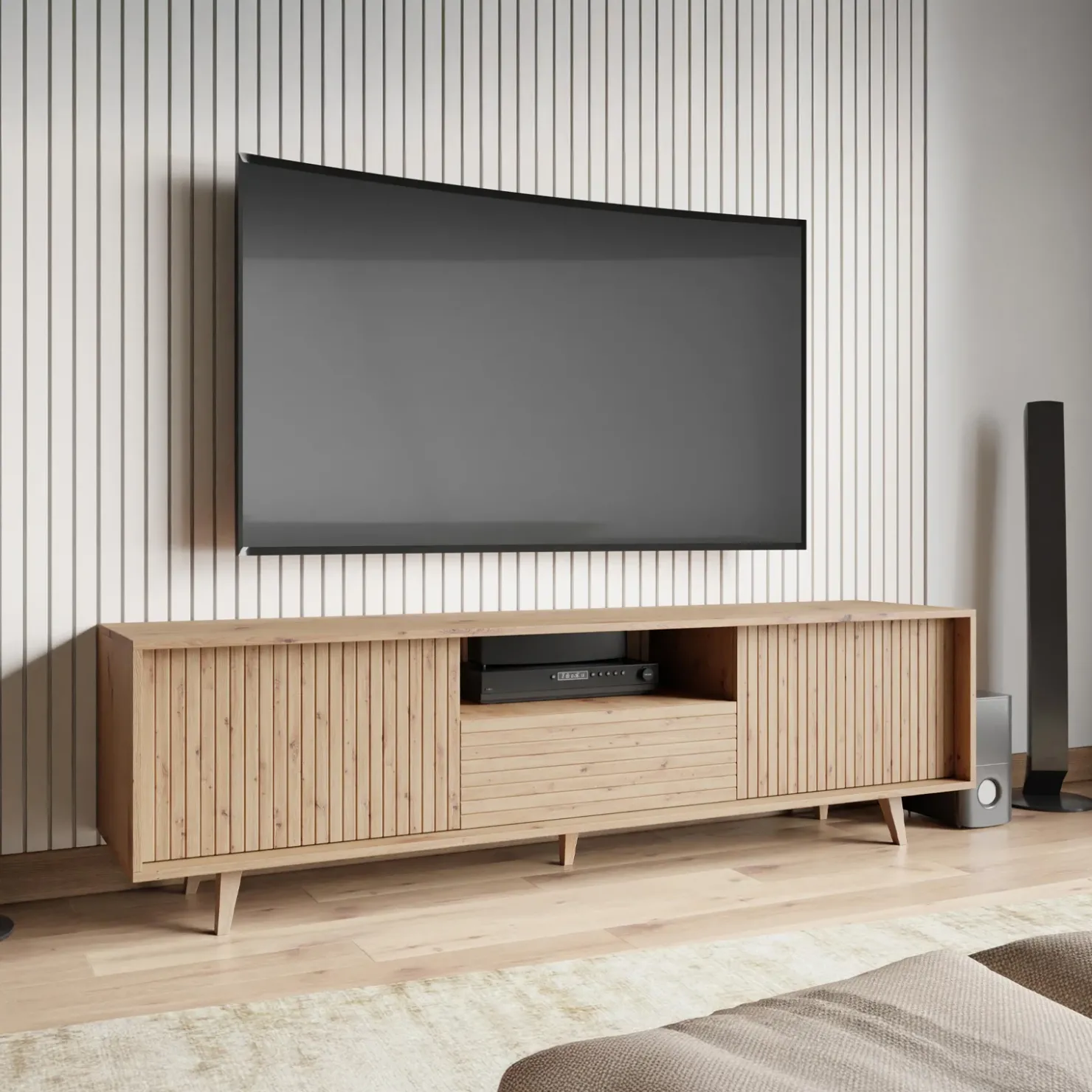 Garnero Arredamenti Mobile TV 180x52h cm 2 ante design rustico cannettato rovere Branch New