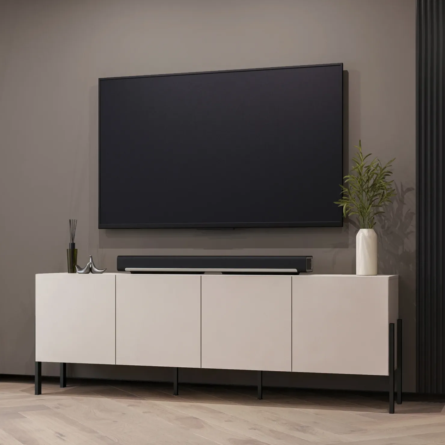 Garnero Arredamenti Mobile TV 200x70h cm 4 ante moderno cashmere Simple Beige Outlet