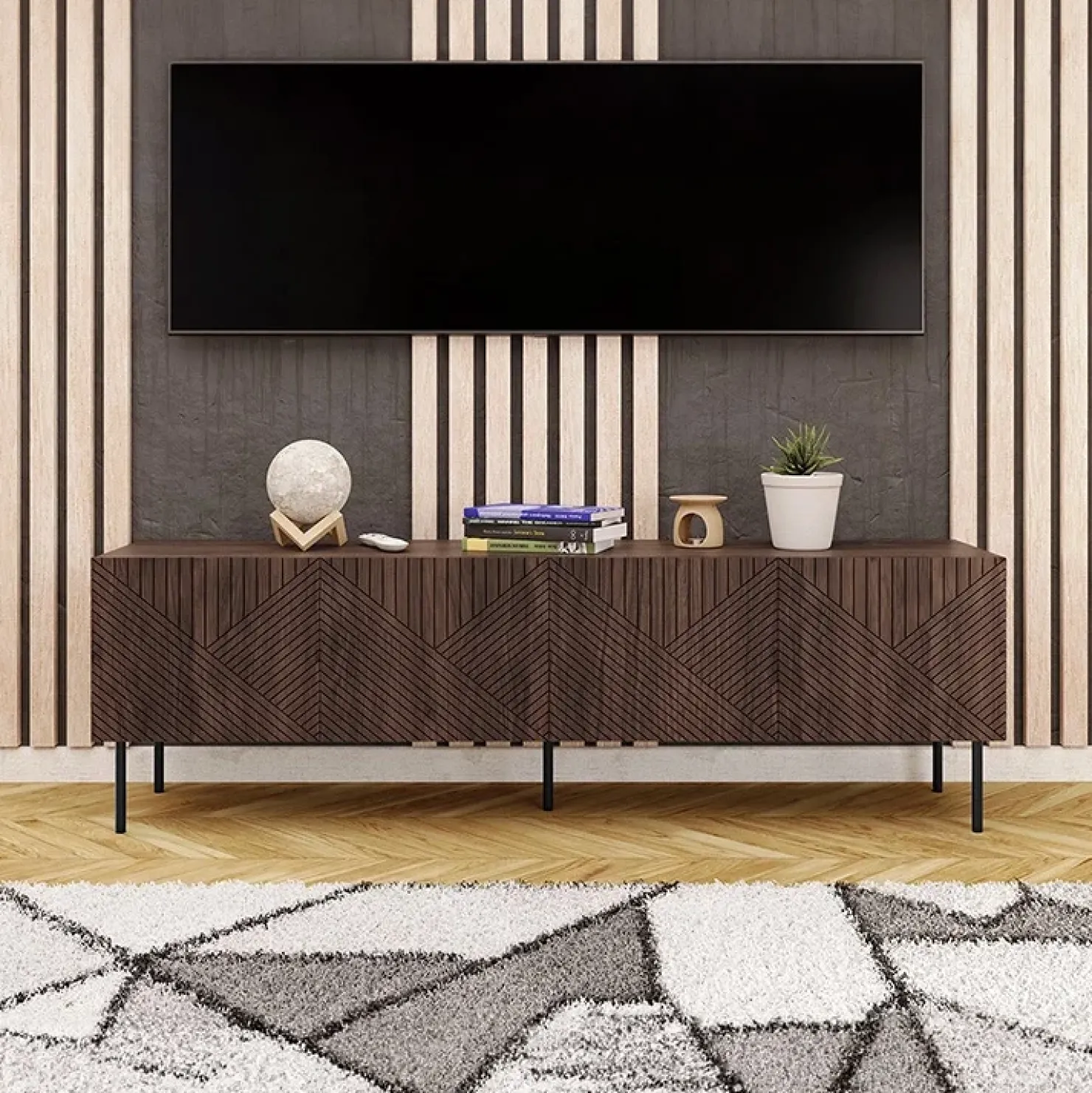 Garnero Arredamenti Mobile TV 191x58h cm 4 ante noce scuro con frontali serigrafati Savanna