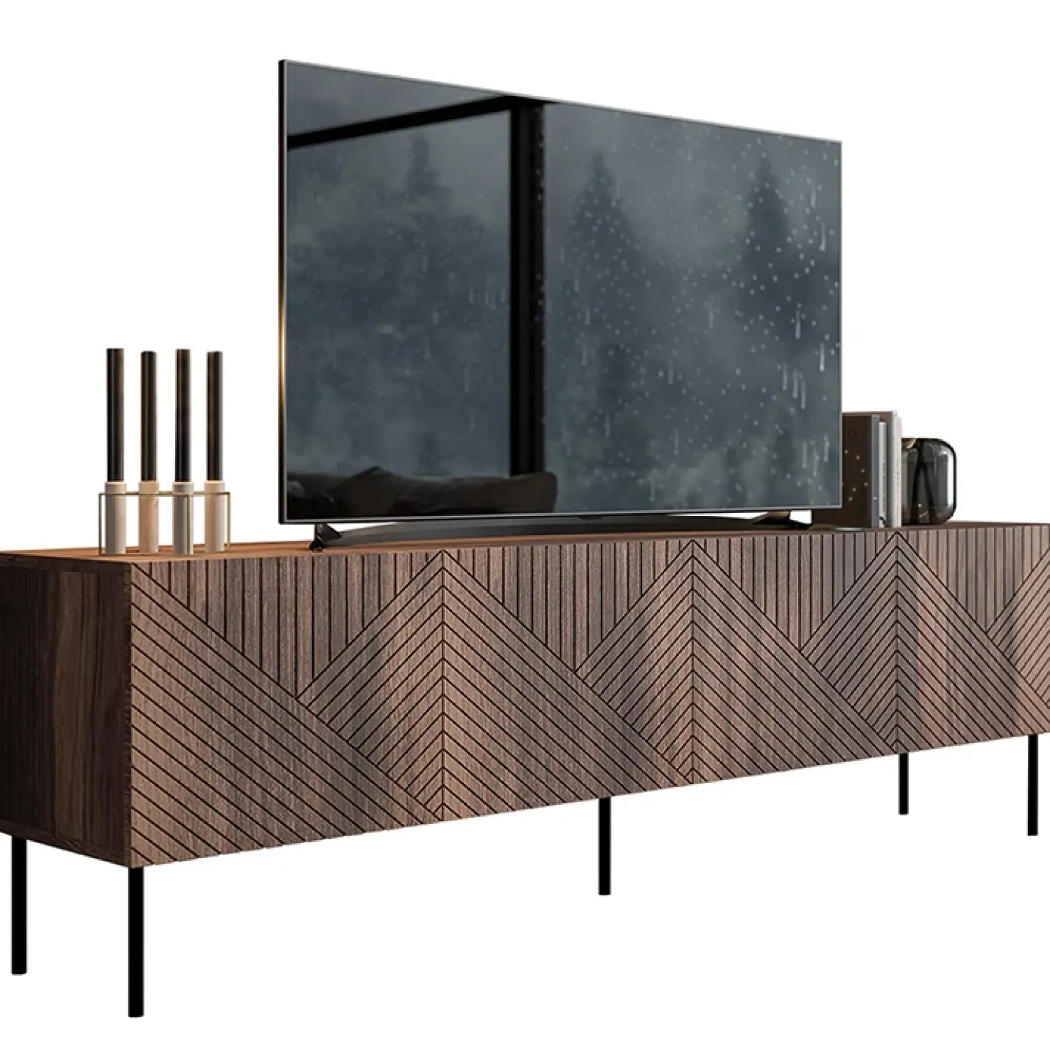 Garnero Arredamenti Mobile TV 191x58h cm 4 ante noce scuro con frontali serigrafati Savanna