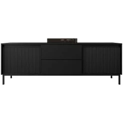 Garnero Arredamenti Mobile TV 174x60h cm 2 cassetti design cannettato nero Strike Nero Opaco Hot