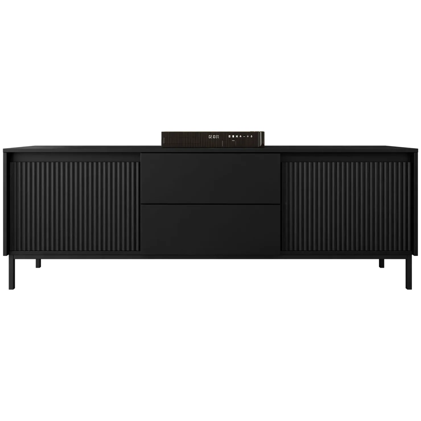 Garnero Arredamenti Mobile TV 174x60h cm 2 cassetti design cannettato nero Strike Nero Opaco Hot