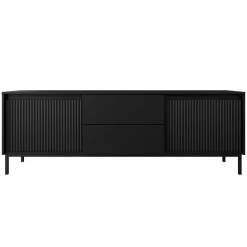 Garnero Arredamenti Mobile TV 174x60h cm 2 cassetti design cannettato nero Strike Nero Opaco Hot