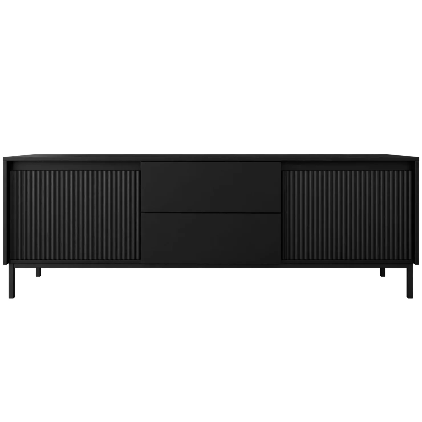 Garnero Arredamenti Mobile TV 174x60h cm 2 cassetti design cannettato nero Strike Nero Opaco Hot