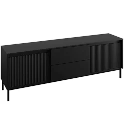 Garnero Arredamenti Mobile TV 174x60h cm 2 cassetti design cannettato nero Strike Nero Opaco Hot