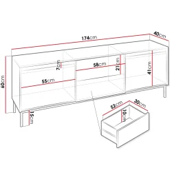 Garnero Arredamenti Mobile TV 174x60h cm 2 cassetti design cannettato nero Strike Nero Opaco Hot