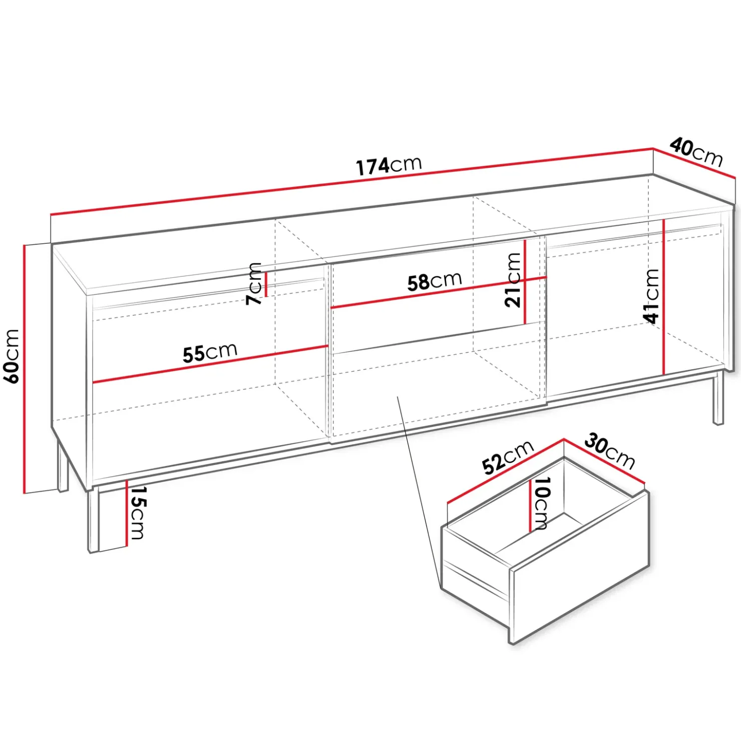 Garnero Arredamenti Mobile TV 174x60h cm 2 cassetti design cannettato nero Strike Nero Opaco Hot