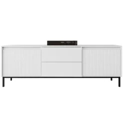Garnero Arredamenti Mobile TV 174x60h cm 2 cassetti design cannettato bianco Strike Bianco Opaco Outlet