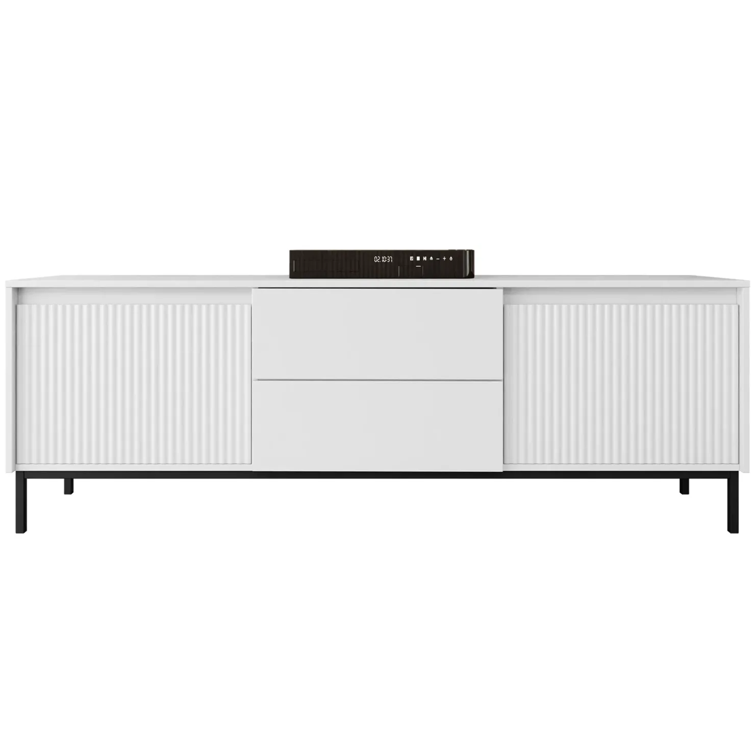 Garnero Arredamenti Mobile TV 174x60h cm 2 cassetti design cannettato bianco Strike Bianco Opaco Outlet