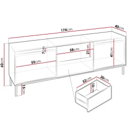 Garnero Arredamenti Mobile TV 174x60h cm 2 cassetti design cannettato bianco Strike Bianco Opaco Outlet