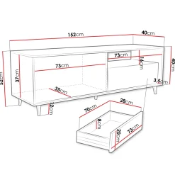 Garnero Arredamenti Mobile TV 152x52h cm 1 cassetto design rustico cannettato rovere Branch Online