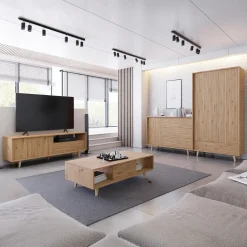 Garnero Arredamenti Mobile TV 152x52h cm 1 cassetto design rustico cannettato rovere Branch Online