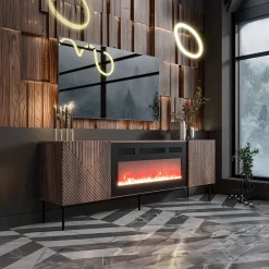 Garnero Arredamenti Mobile TV 191x68h cm con caminetto noce scuro con frontali serigrafati Savanna New