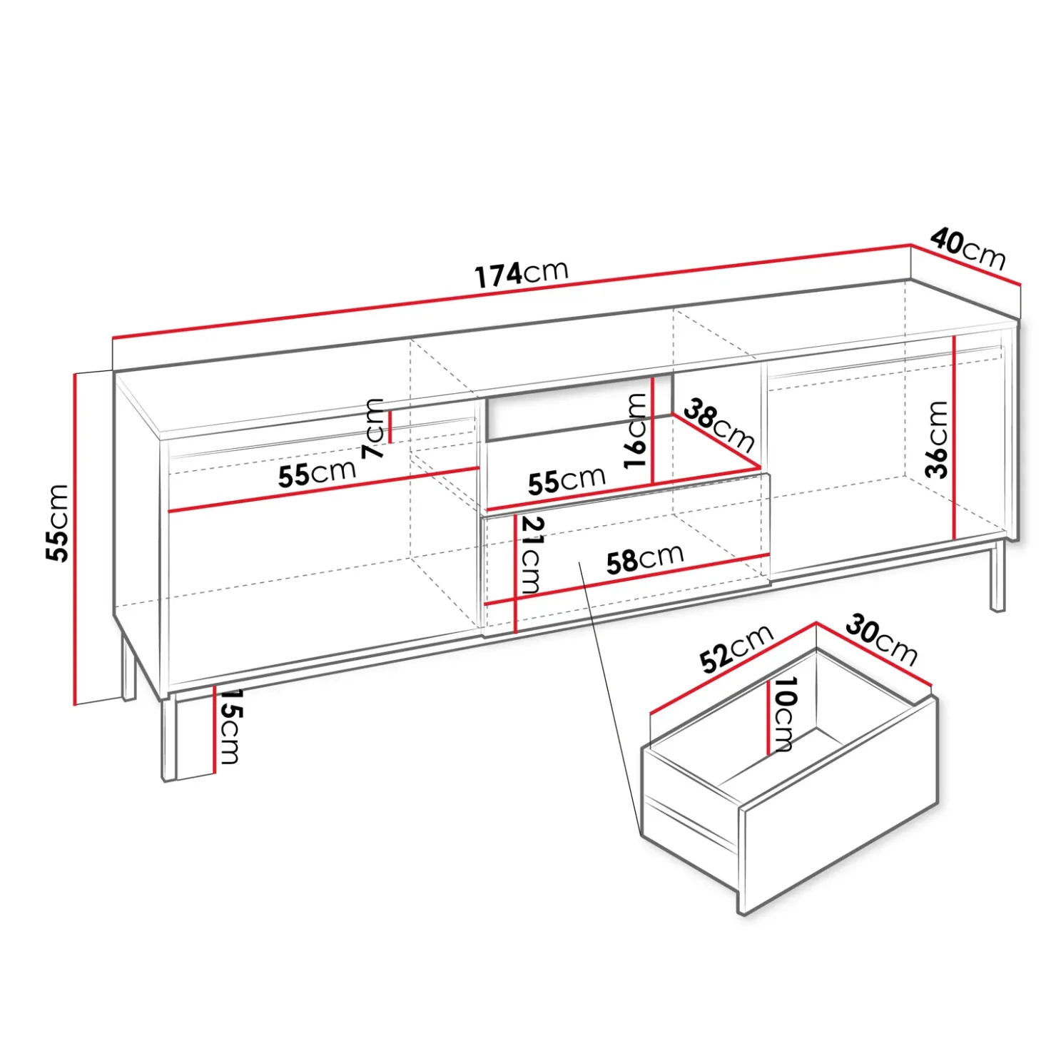 Garnero Arredamenti Mobile TV 174x55h cm design cannettato bianco Strike Bianco Opaco Sale