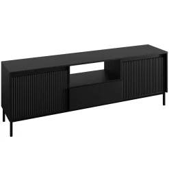 Garnero Arredamenti Mobile TV 174x55h cm design cannettato nero Strike Nero Opaco New