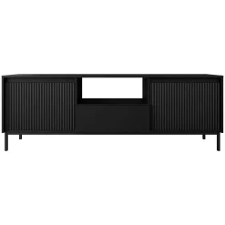 Garnero Arredamenti Mobile TV 174x55h cm design cannettato nero Strike Nero Opaco New