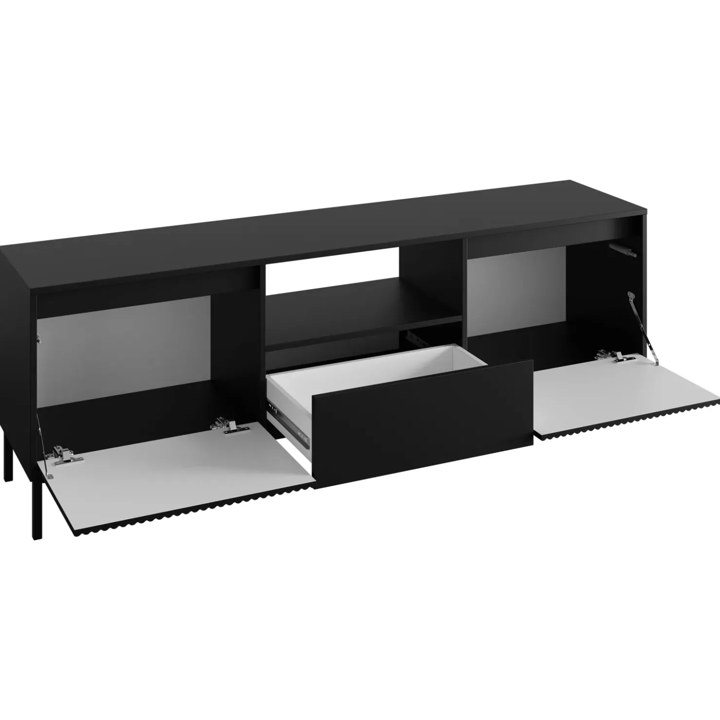 Garnero Arredamenti Mobile TV 174x55h cm design cannettato nero Strike Nero Opaco New