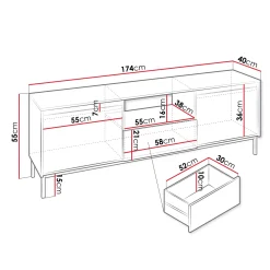 Garnero Arredamenti Mobile TV 174x55h cm design cannettato nero Strike Nero Opaco New
