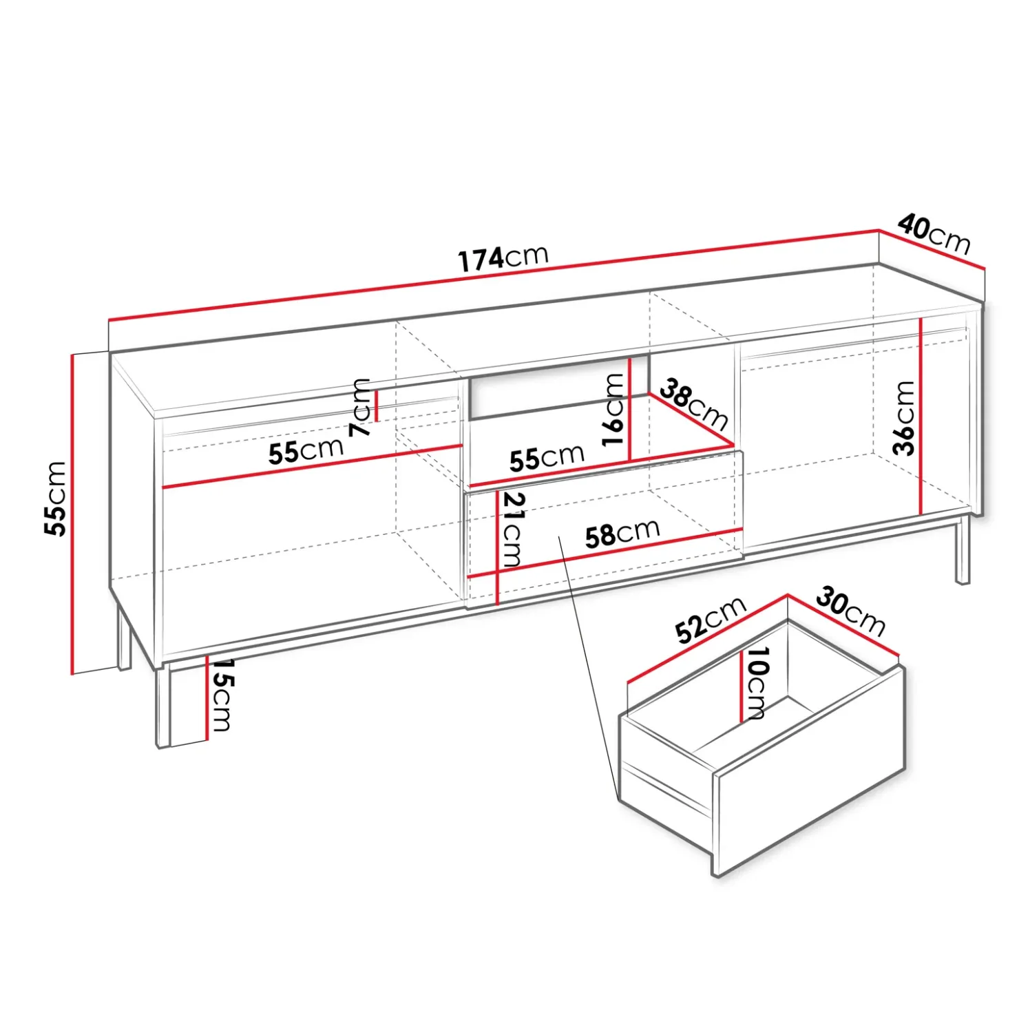 Garnero Arredamenti Mobile TV 174x55h cm design cannettato nero Strike Nero Opaco New