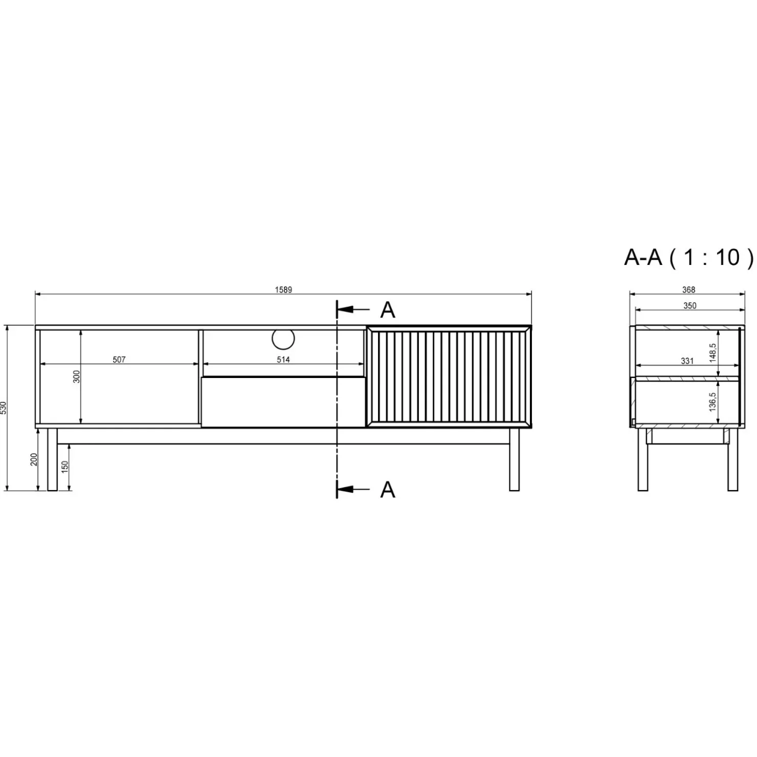 Garnero Arredamenti Mobile TV 159x53h cm design cannettato rovere Colby New