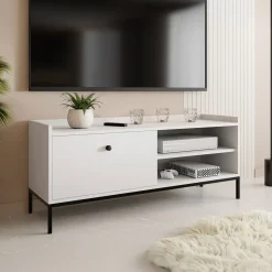 Garnero Arredamenti Mobile TV 140x55h cm design moderno bianco Pollon Bianco Opaco Sale