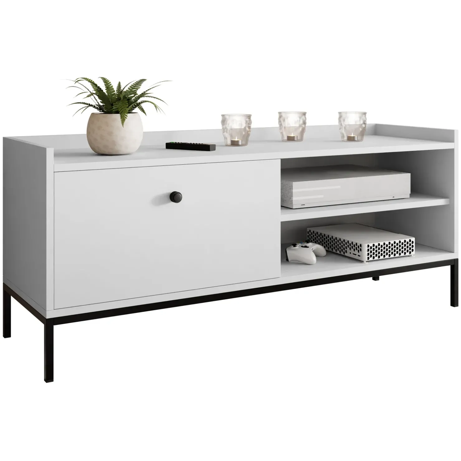 Garnero Arredamenti Mobile TV 140x55h cm design moderno bianco Pollon Bianco Opaco Sale