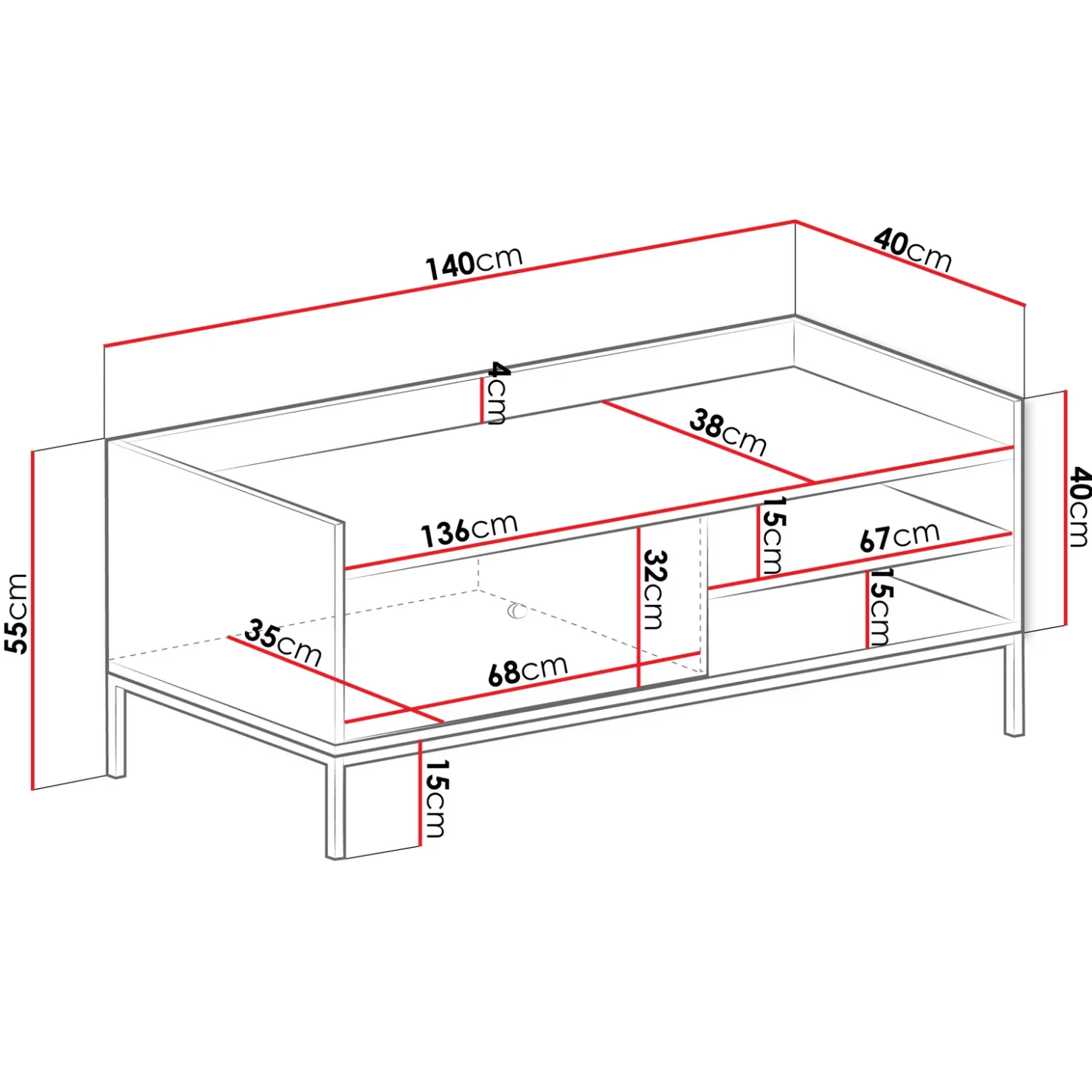 Garnero Arredamenti Mobile TV 140x55h cm design moderno bianco Pollon Bianco Opaco Sale