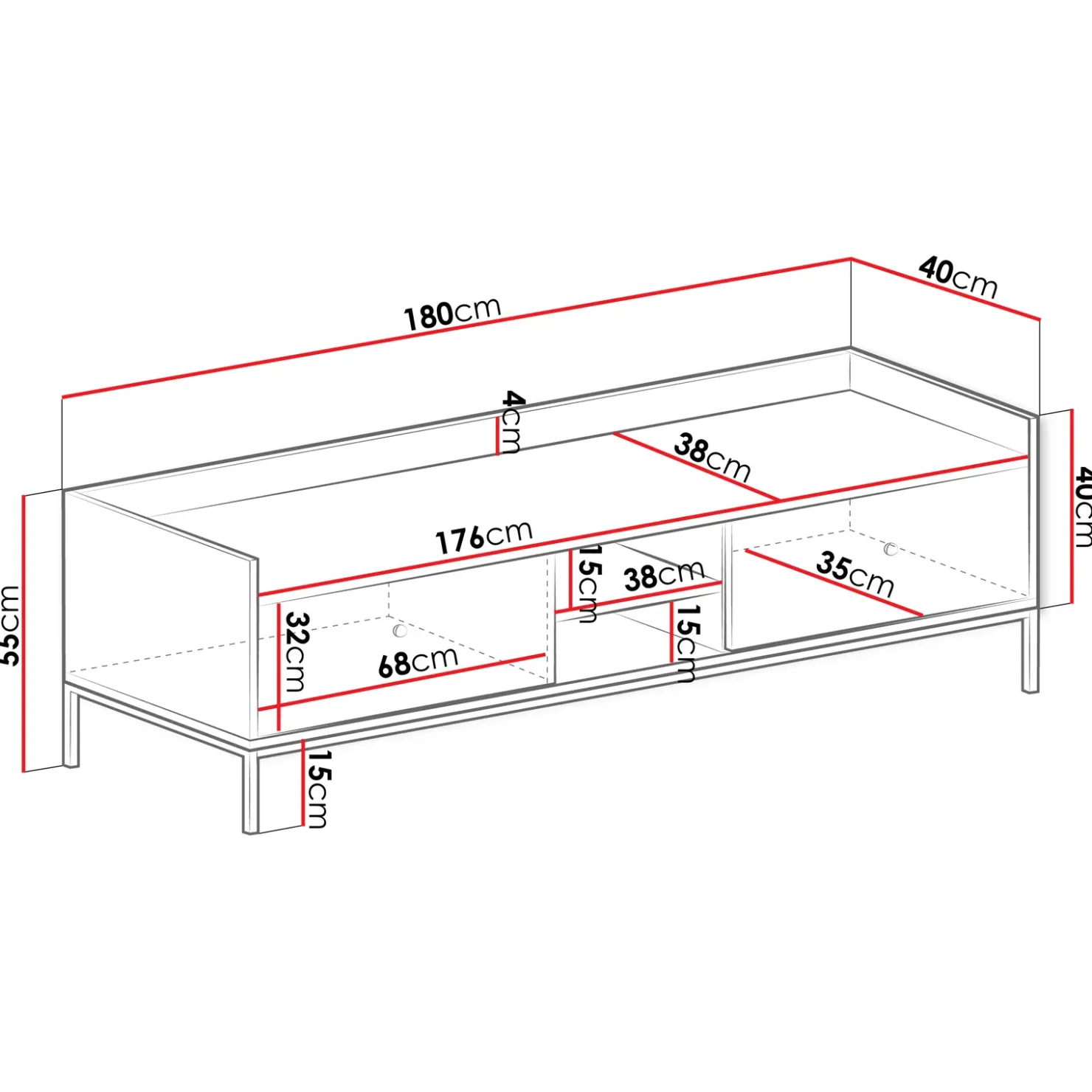 Garnero Arredamenti Mobile TV 180x55h cm design moderno bianco Pollon