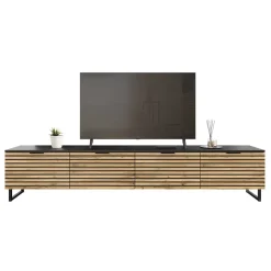 Garnero Arredamenti Mobile TV 200x40h cm design rustico cannettato rovere nero List Clearance