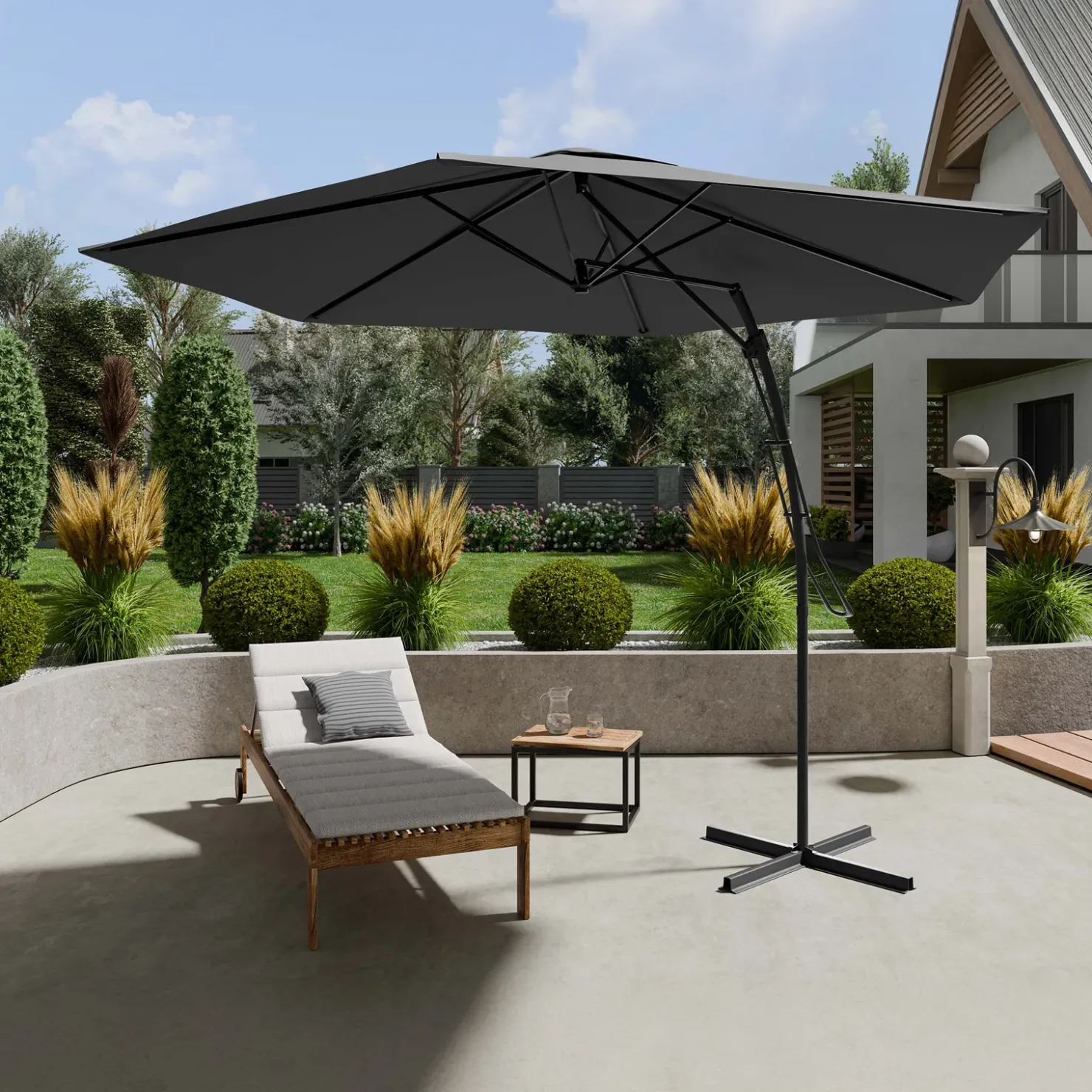 Garnero Arredamenti Ombrellone da giardino con braccio laterale 300x300cm grigio nero Livia Online