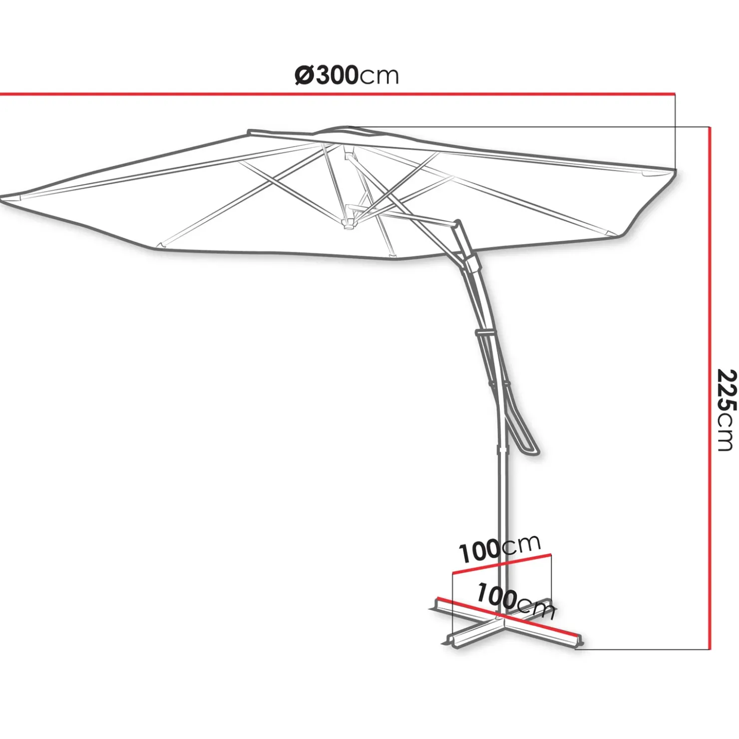 Garnero Arredamenti Ombrellone da giardino con braccio laterale 300x300cm grigio nero Livia Online