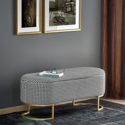 Garnero Arredamenti Panca moderna 105x42cm in tessuto nero bianco oro Denes Clearance