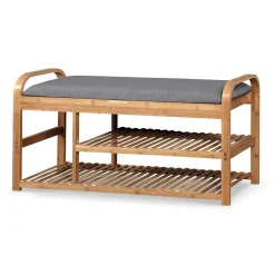 Garnero Arredamenti Panca portascarpe in tessuto 100x50cm grigio bambù Elon Discount