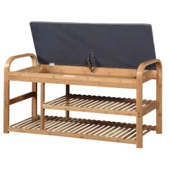 Garnero Arredamenti Panca portascarpe in tessuto 100x50cm grigio bambù Elon Discount