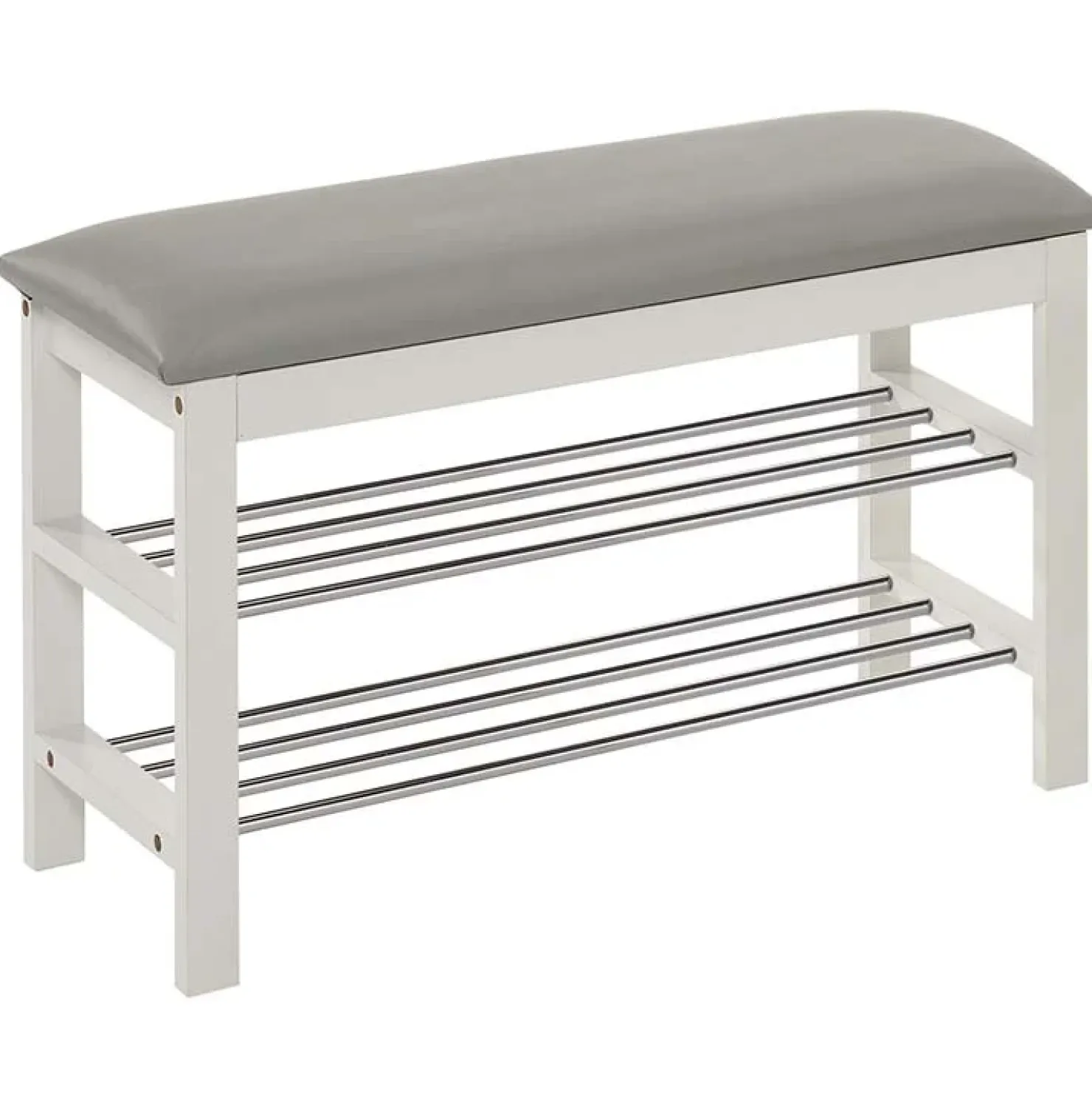 Garnero Arredamenti Panca portascarpe 81x48cm legno naturale acciaio cromato grigio Zeo Bianco Opaco - Grigio New