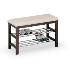 Garnero Arredamenti Panca scarpiera imbottita 81x49cm wengè acciaio panna Zeo Noce - Beige Best