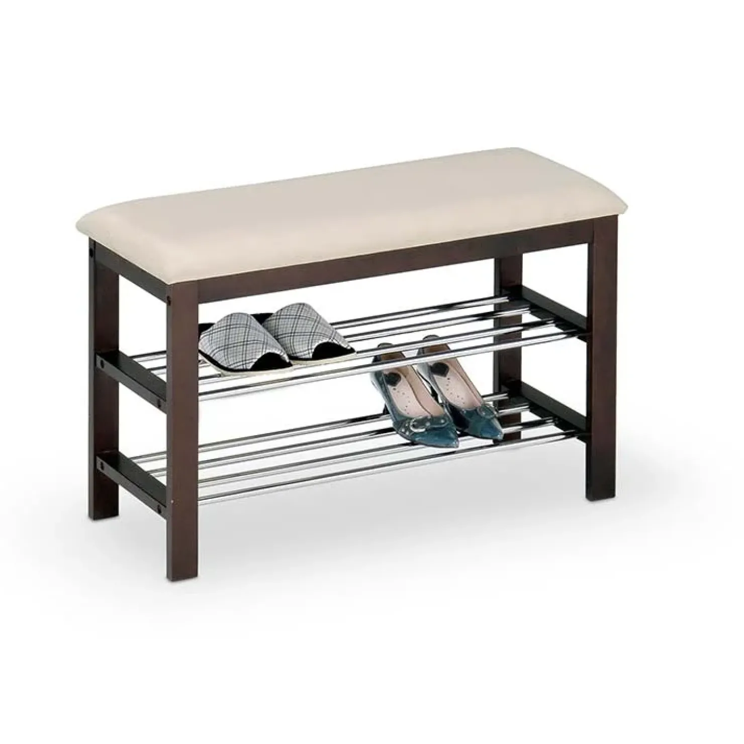 Garnero Arredamenti Panca scarpiera imbottita 81x49cm wengè acciaio panna Zeo Noce - Beige Best